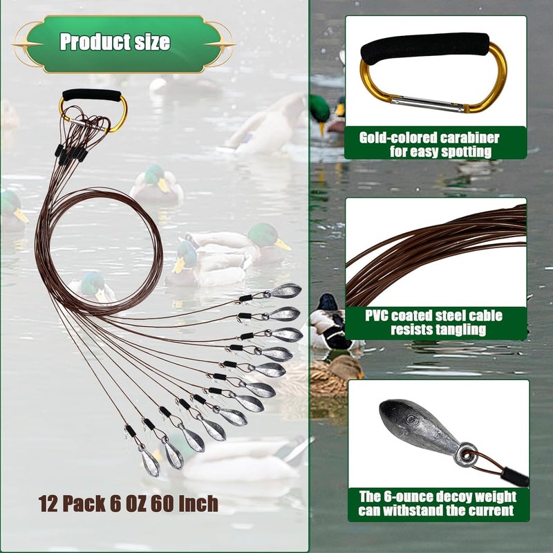 Vecacosic Texas Duck Decoy Rigs Weights Tangle Free Duck Hunting Decoy Rigs with A Large Gold Padded Carabiner, Waterfowl Decoy Rigs Anchors for Duck Hunting 12pack - Image 2